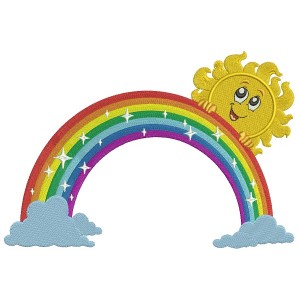 Rainbow With Clouds and Boy Sun Filled Machine Embroidery Design Digitized Pattern